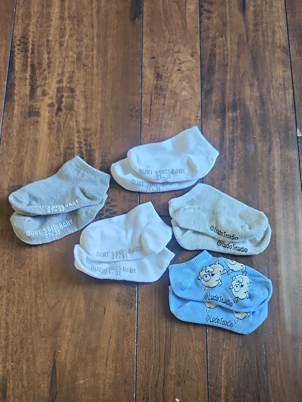 FREE ADD ON! Burt's Bees & Misc 2T-3T No-Show Socks - White, Gray, Blue - 5 Pack